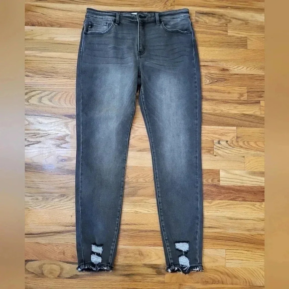 KanCan Grey Washed High Rise Raw Hem Distressed Slim Skinny Jeans 15/31 - Picture 1 of 11